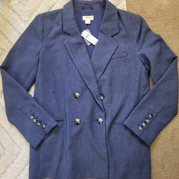 Anthropology MauveNavy double breasted button blazer welt pockets Size 10 - Picture 7 of 16